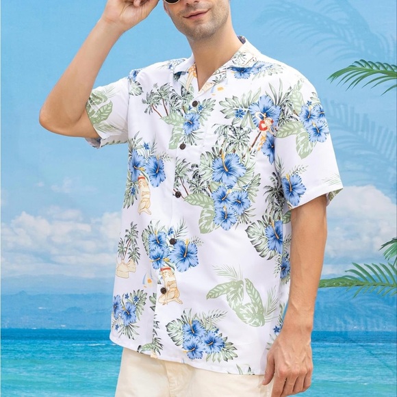Rayon Mens Hawaiian Shirts Regular Fit Short Sleeve Hawaiian Shirts for Men - Picture 3 of 5